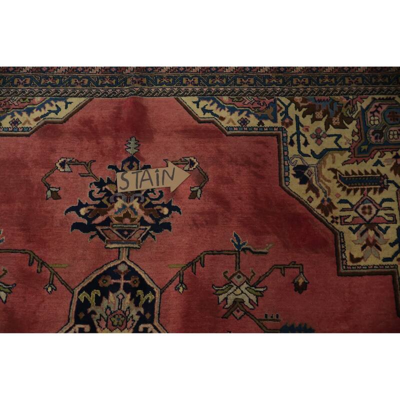 Hand Knotted Oriental 100% Wool Carpet Traditional Medallion Pink Heriz Area Rug - 12' 8'' X 9' 1''