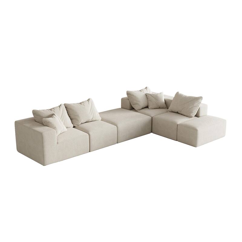Upholstered Sectional Boneless Couch Set,Modular 132" L Shaped Sectional With 6 Pillows,Free Combination Sofa Couch