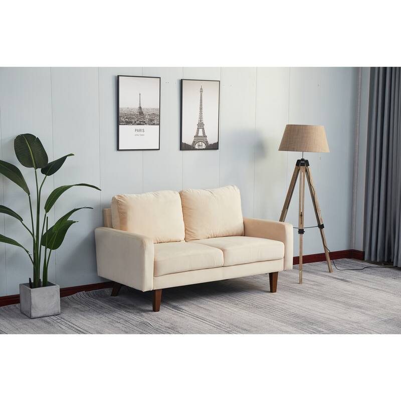 Beige Sofa with Wood and Fabric, 70x33x34 inches