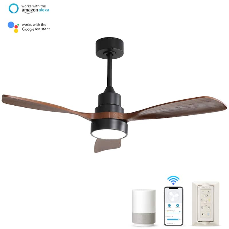 48 Inch Smart Wood Ceiling Fan with Light and Remote/App Control, Integrated LED Included - Black with Walnut(Smart)
