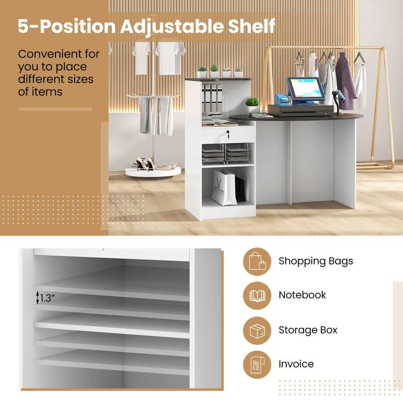 Costway Reception Desk with Lockable Drawer & Adjustable Shelf Oval