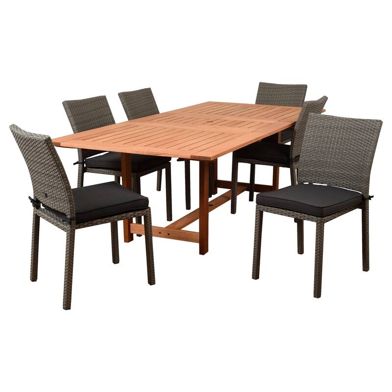 7-Piece Brown and Gray Damian Eucalyptus Rectangular Patio Dining Set 92.5"