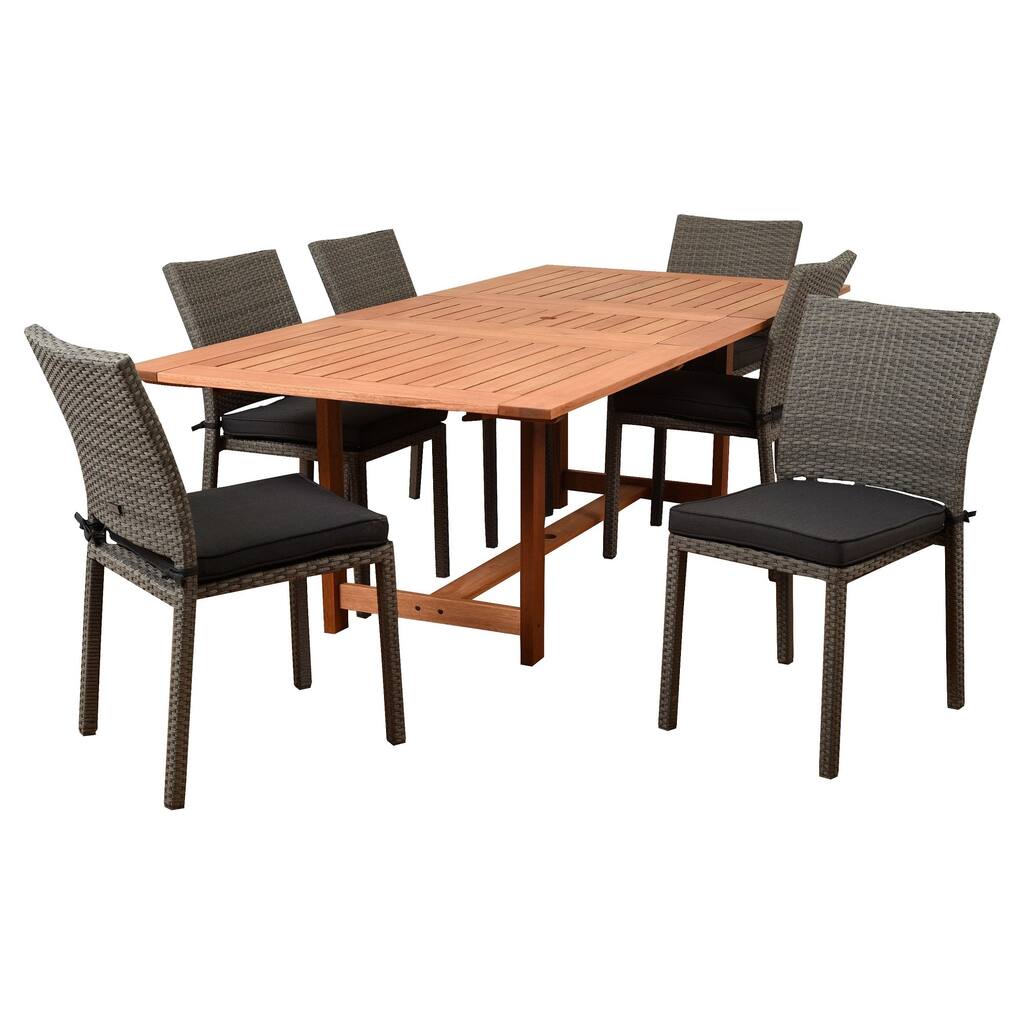 7-Piece Brown and Gray Damian Eucalyptus Rectangular Patio Dining Set 92.5"