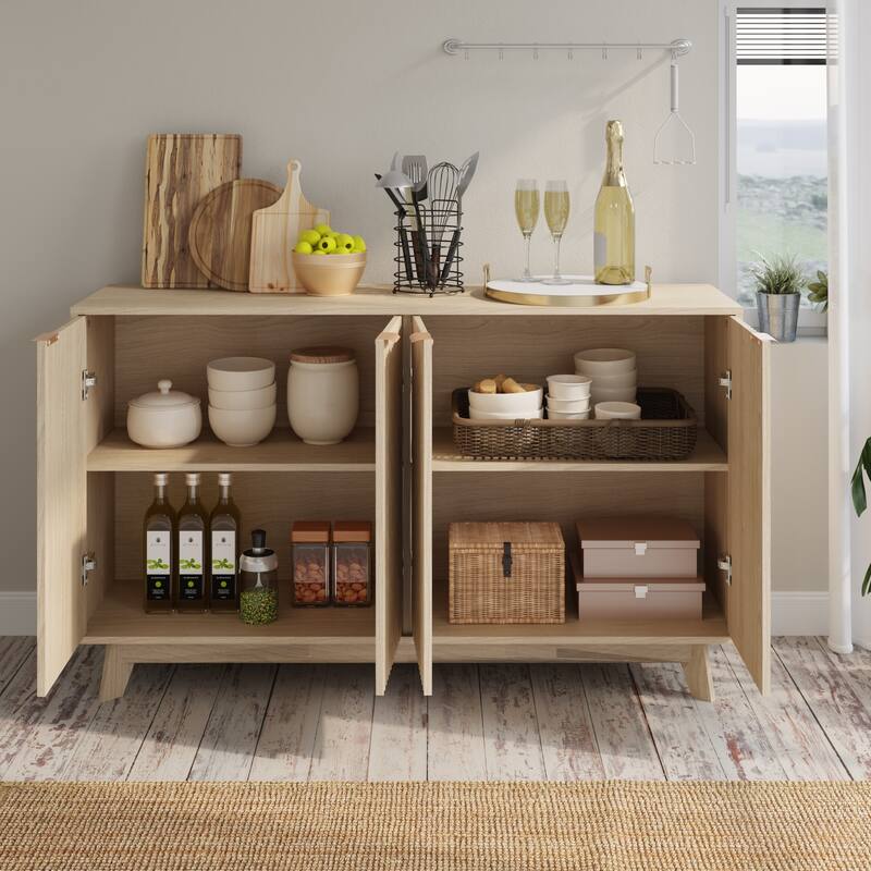 EROMMY Fluted Storage Cabinet with Double Doors & Adjustable Shelves - Modern 31"/55" Accent Buffet Cabinet for Kitchen,Room