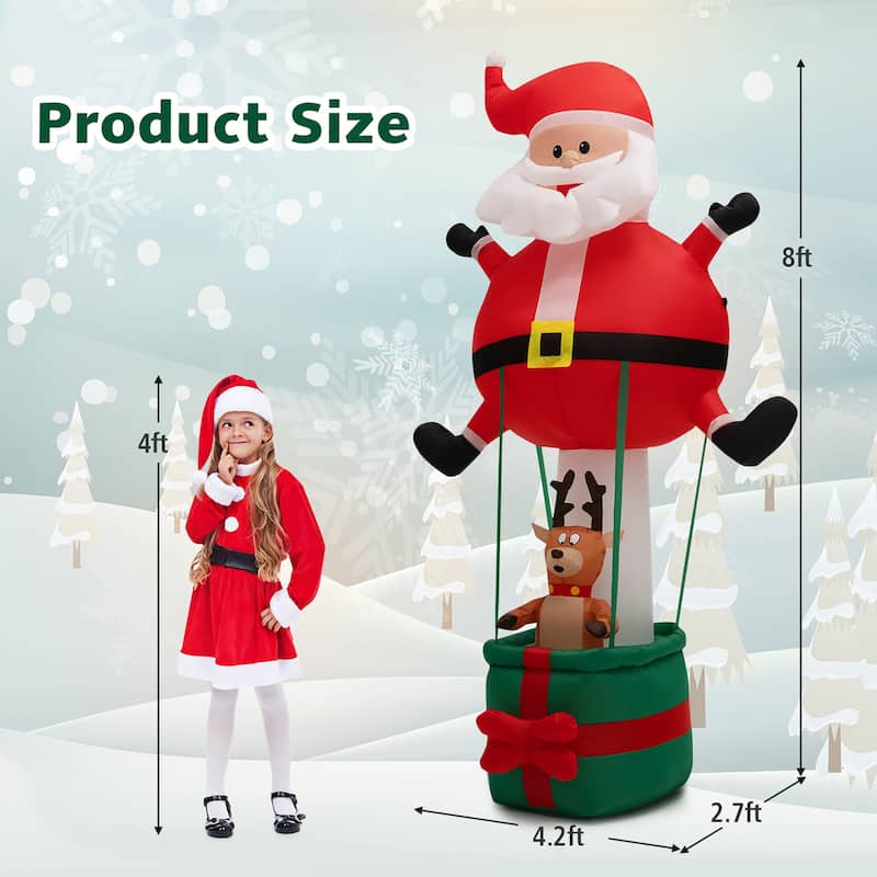 8FT Inflatable Christmas Santa Claus with Hot Air Balloon and Reindeer