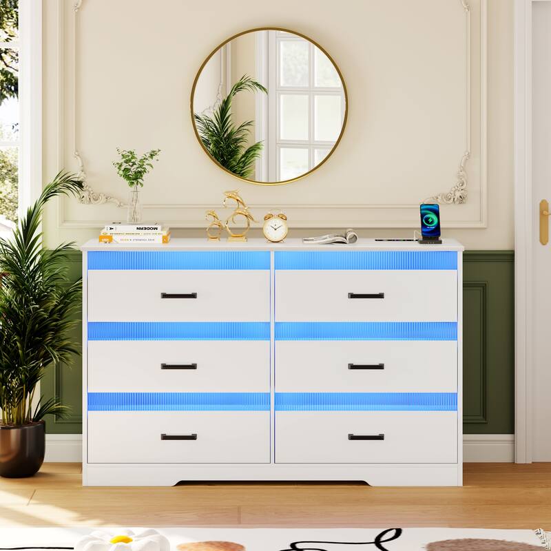 6 Drawers Dresser With LED Light and USB Port