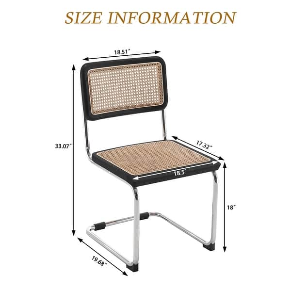 dimension image slide 1 of 2, Dining Chairs Set of 2, Upholstered Natural Rattan Kitchen Chairs, Armless Accent Chair Side Chairs