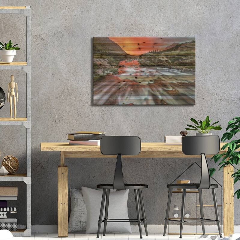 Cloudy Sunrise, Swiftcurrent Falls, Glacier National Park, Montana, USA Print On Wood by Chuck Haney - Multi-Color