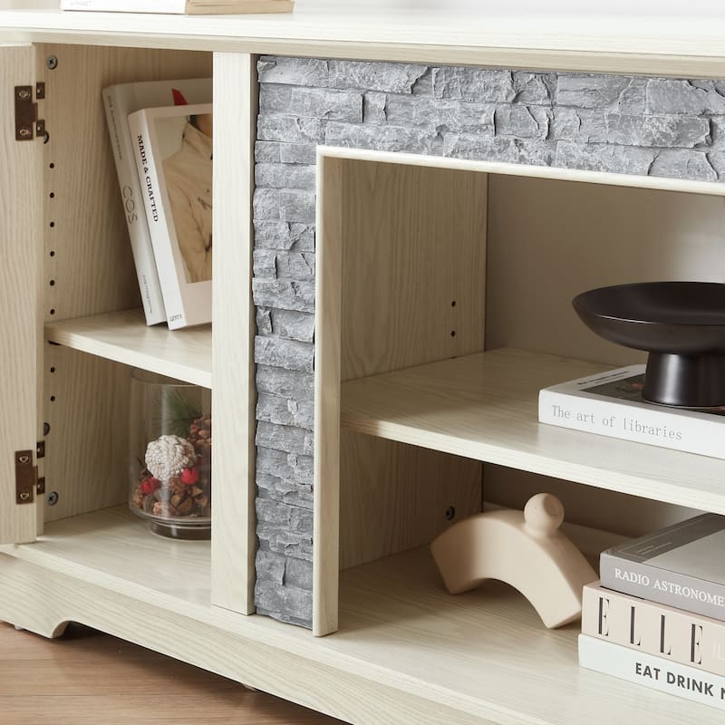 70" Modern TV Stand with 2-Door Storage, Faux Stone Media Console Cabinet, Large Entertainment Center for Living Room