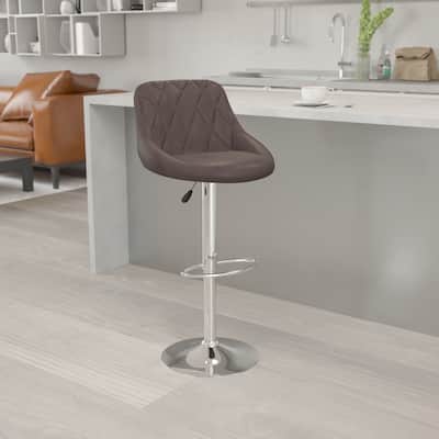 Diamond Pattern Vinyl Bucket Seat Adjustable Barstool - 18.5"W x 19"D x 33.25" - 41.75"H