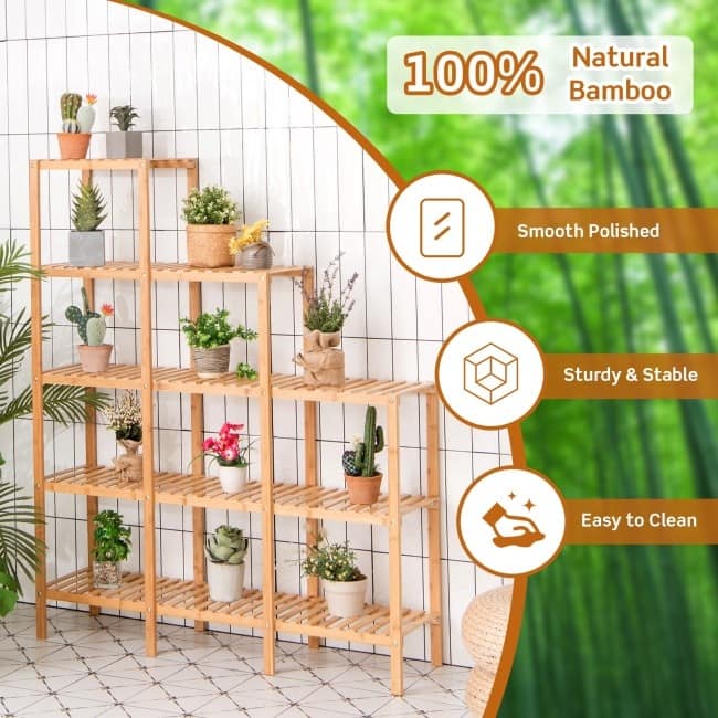 Multifunctional Bamboo Shelf Display Organizer - Bamboo color - 45.5" x 12.5" x 55.5" (L x W x H)