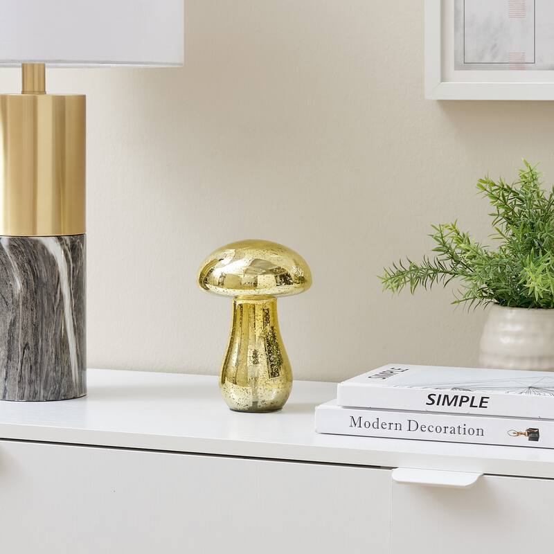 Textured Glass Mushroom Sculpture Figure - 6.75" - Gold