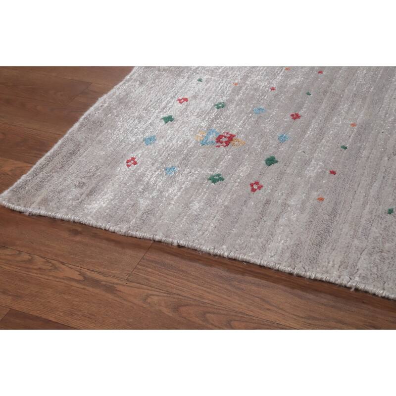 Hand Knotted Oriental Viscose Silk Carpet Tribal Animal Pictorial Beige & Ivories Gabbeh Area Rug - 11' 8'' X 9' 0''