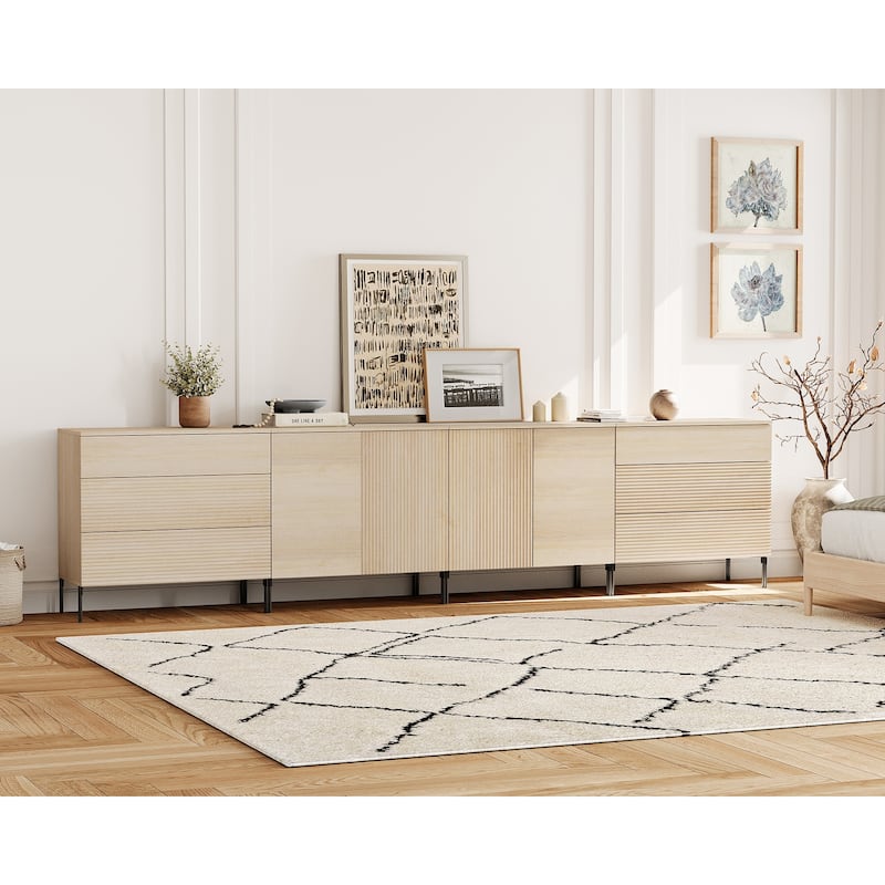 126" Modern Reeded 6-Drawer Dresser For Bedroom, Minimalist Chest Of Drawers With Storage, Wooden Dresser