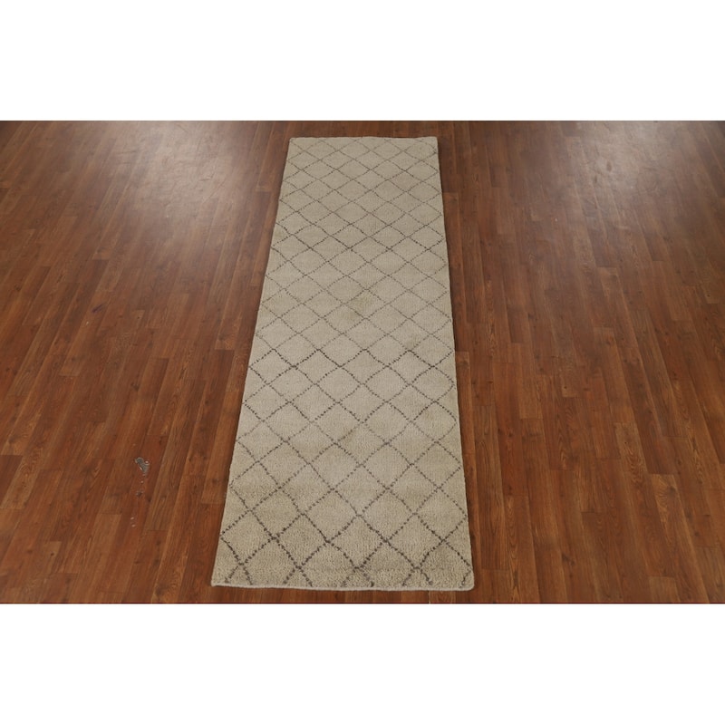 Trellis Moroccan Runner Rug Handmade Oriental Wool Carpet - 2'7" x 7'9"