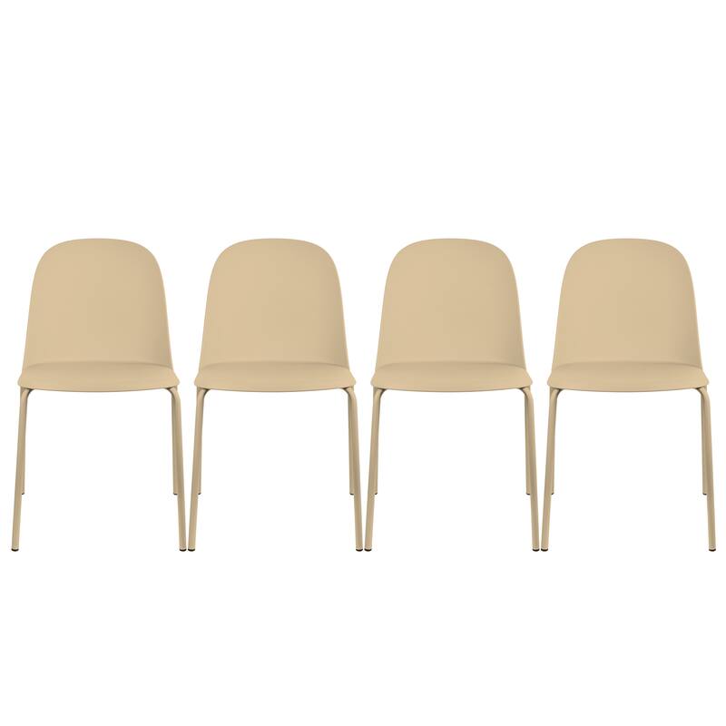Set of 4 Modern Dining Side Chairs, Armless Molded Plastic Shell Seat with Metal Legs, Stackable Contemporary Chairs - Beige