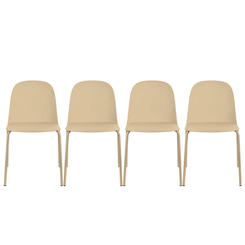 Set of 4 Plastic Dining Chairs For Kitchen Office Business Cafe Guest Waiting Room Event Party Outdoor Patio Hotel - Beige