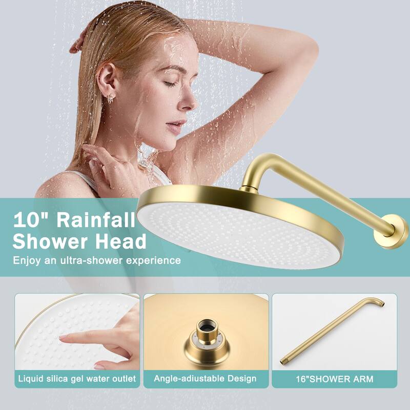 Luxury 3-Function Shower System Set - Solid Brass Control Valve, 10" Overhead Shower, 3-Spray Handheld