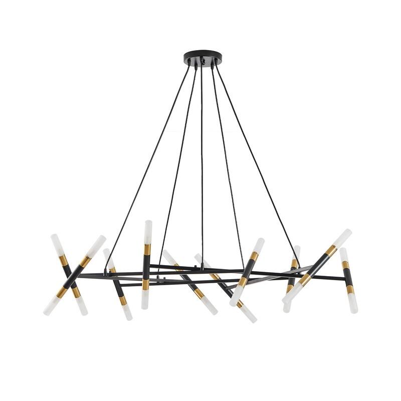 Modern Chandelier Light Fixture, Branch Design with Frosted Tubes, Black Cords, Adjustable Height Pendant Light for Dining Room