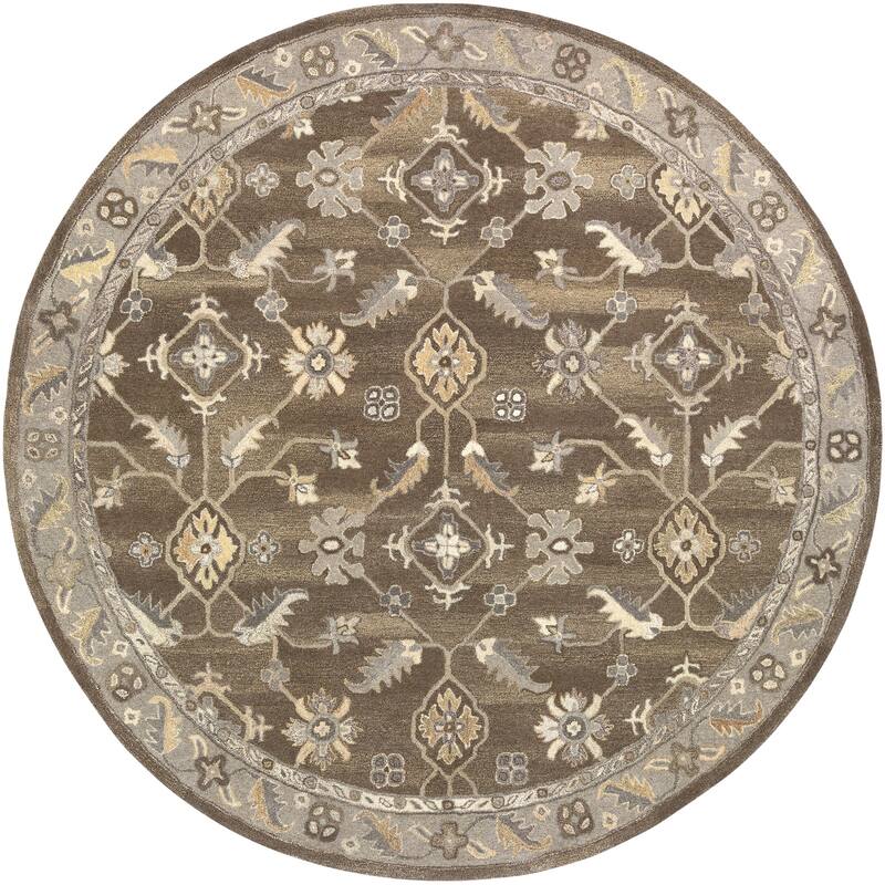Livabliss Traditional Caesar Border Area Rug - 4' x 4' Round - Dark Brown