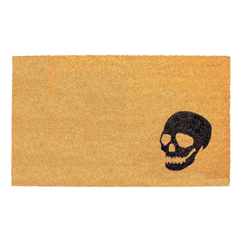 HomeRoots 17" X 29" Brown And Natural Halloween Skull Outdoor Coir Door Mat - 17.00' X '29.00