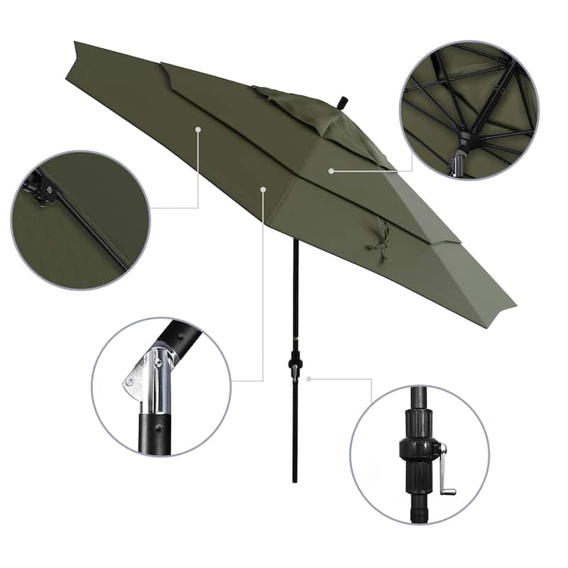 California Umbrella 11' Rd. Alum/Fiberglass Rib Market Umb,Crank Lift/Collar Tilt, Dbl Wind Vent, Black Finish, Olefin Fabric