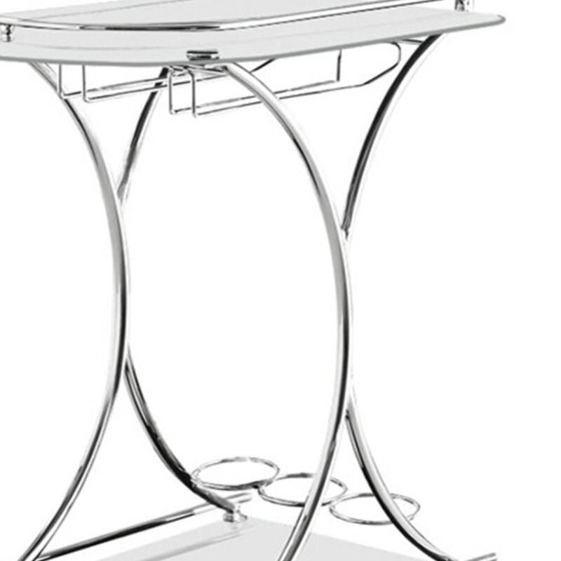 Captivating Serving Cart With 2 Frosted Glass Shelves, Silver - 33.75 H x 26.5 W x 15.75 L Inches