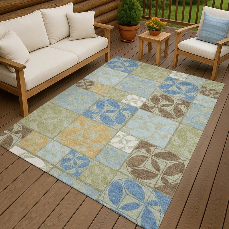 Machine Washable Indoor/ Outdoor Patch Lupton Chantille Rug - Celery - 10' x 14'