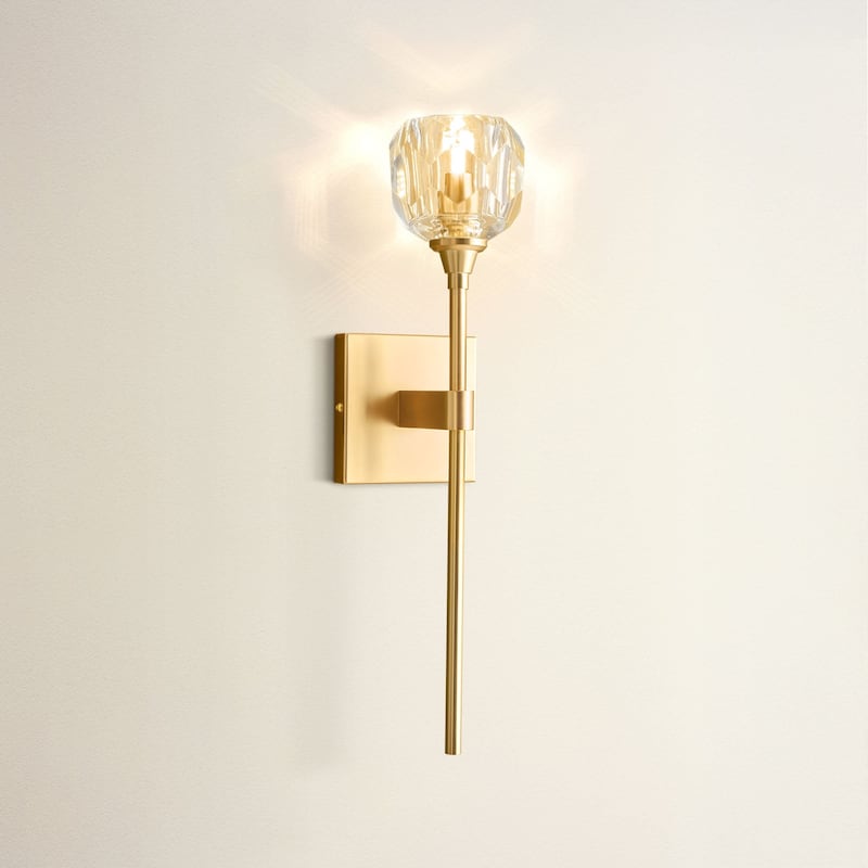 Modern Armed Wall Sconce - Metal, Glass & Matte Black, Crystal Clear 1-Light Wall Sconce for Bedroom or Bathroom in Modern Style