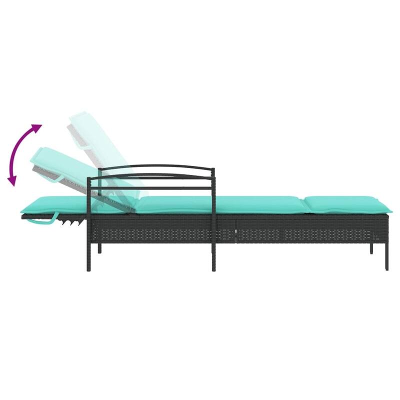 vidaXL Sun Lounger with Cushion Daybed Furniture Poly Rattan Brown/Gray/Black - 24.8" x 78.7" x 24.4"/28.3"/31.9"