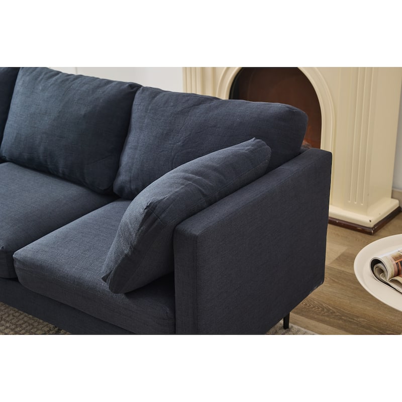 L Shaped Oversized Sectional Sofa, Convertible 6-Seat Corner Sofa with 2 Pillows, Linen Upholstered Sofa with Metal Legs