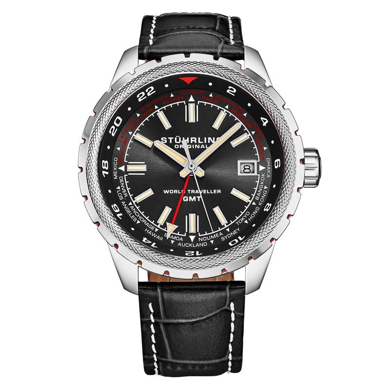 Global Voyager 1014 GMT 42mm World Timer Watch - Black