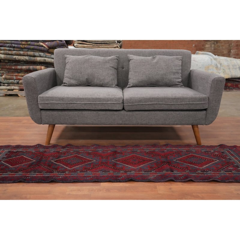 Hand Knotted Oriental 100% Wool Carpet Traditional Tribal Navy Blue & Blues Balouch Runner Rug - 7' 10'' X 1' 11''
