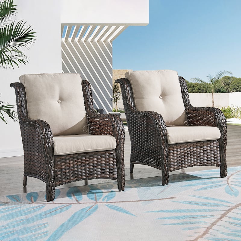 Pocassy Patio PE Wicker Chairs Rattan Dining Chairs - Brown - Beige