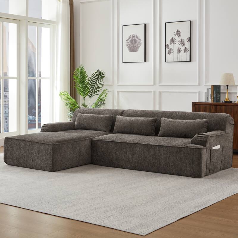 Chenille L-Shape Sectional Sofa, Minimalist Oversized Sleeper Couch, No Assembly Required