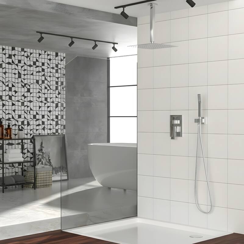 12" Ceiling-Mounted Square Shower and Handheld Showerhead Set