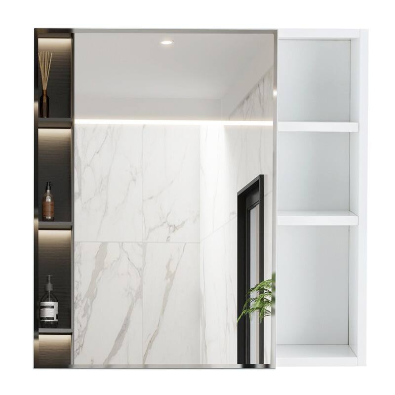 White MDF Wall-Mounted Mirror Cabinet with Hidden Storage - Space Saving Bathroom Organizer