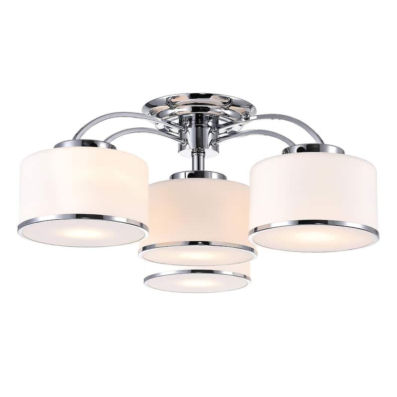 Frosted 4 Light Drum Shade Flush Mount With Chrome Finish - Chrome