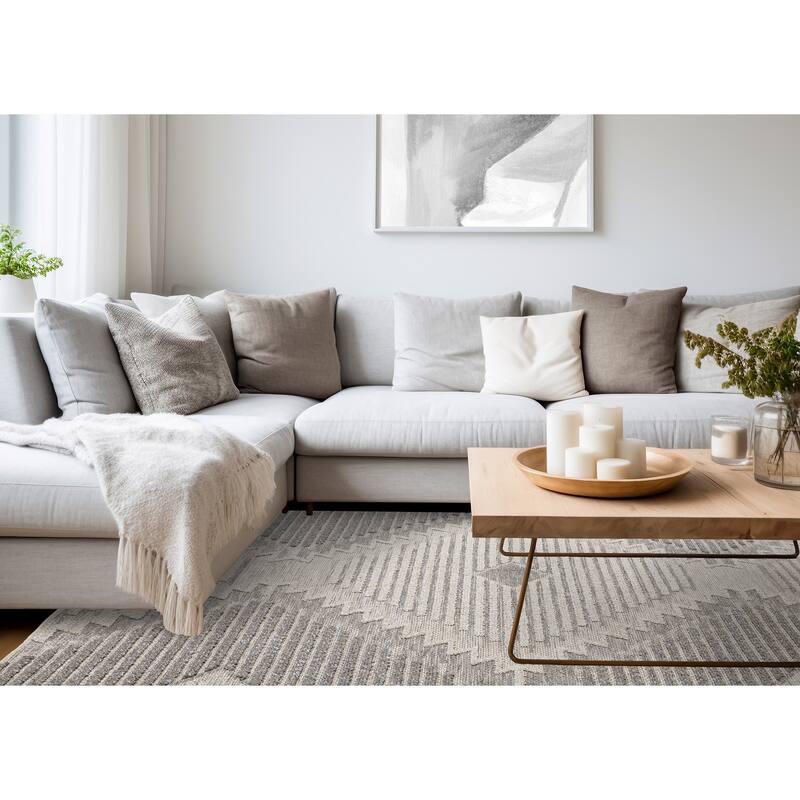 Alta Collection - Cream Beige Grey Textured Area Rug