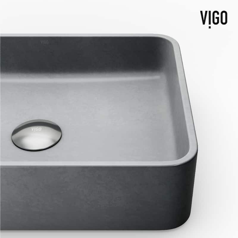 VIGO Segovia 16"L x 12"W x 4"H Concreto Stone Rectangular Bathroom Vessel Sink