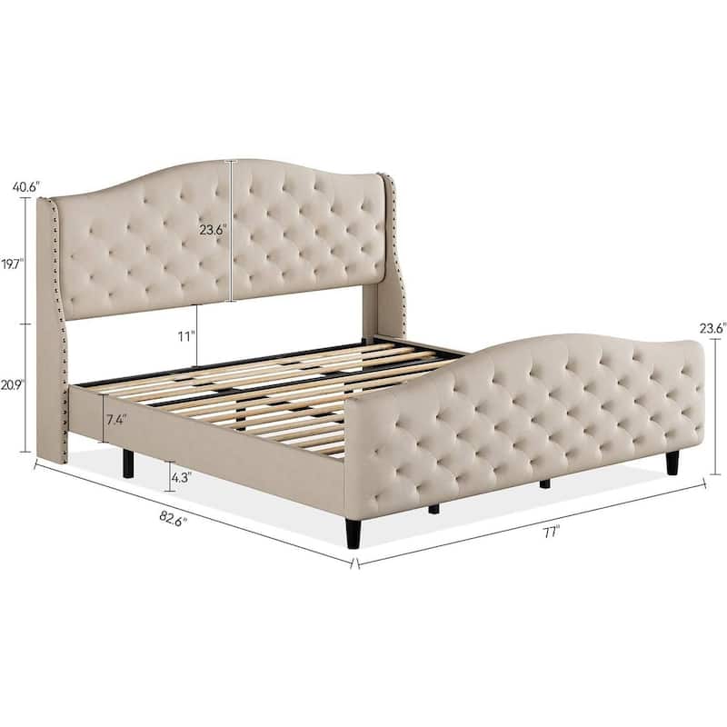 Velvet Upholstered Bed Frame with Headboard and Footboard