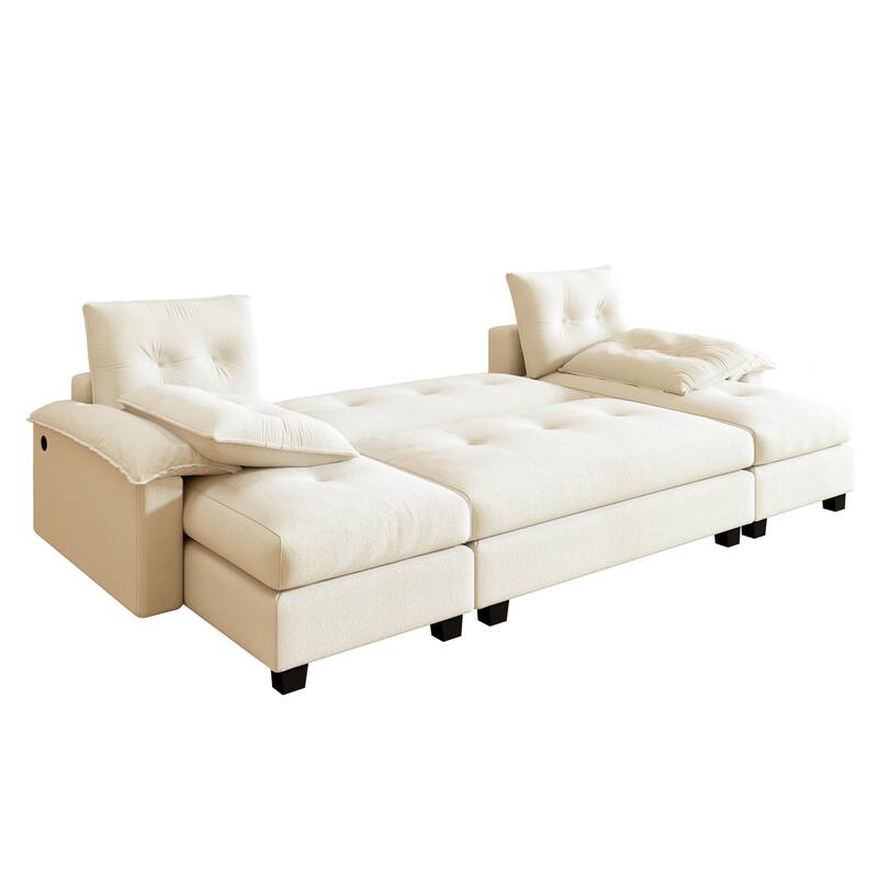 104.7" U-Shaped Sleeper Sofa, Convertible Sectional Couch with Pull-Out Bed, Removable Armrests, USB Ports & Chaise Lounge