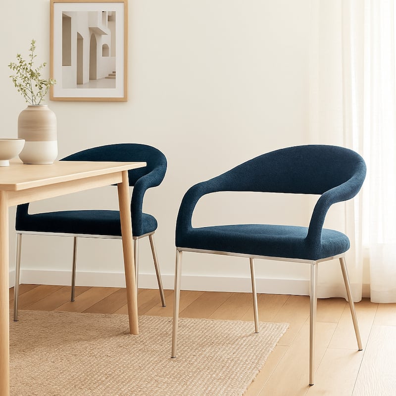 Morgie Dining Chair Set of 2, Curve Back Integrated Arms, Navy Blue