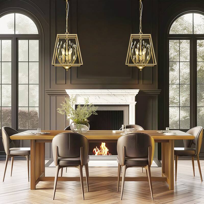 3-Light Transitional Metal & Crystal Chandelier with Adjustable Height for Dining Room - 3 Light