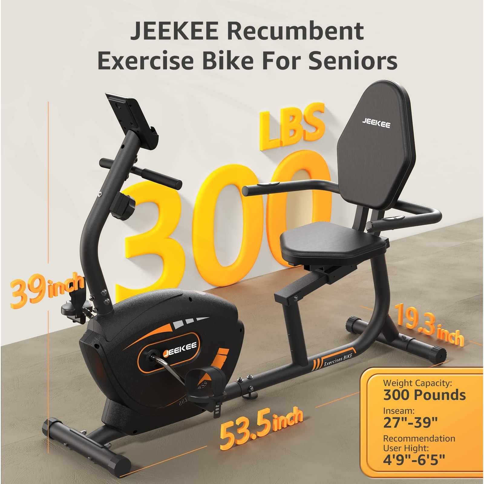 JEEKEE Recumbent Exercise Bike For Adults Seniors Indoor Magnetic Cycling Fitness Equipment For Home Workout Black
