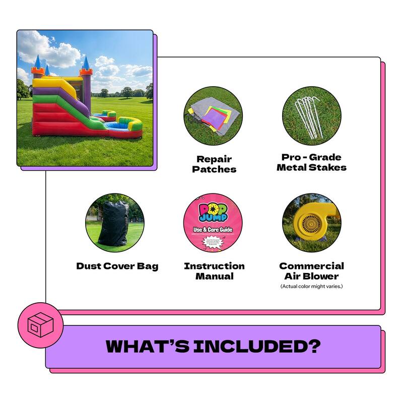 POP JUMP Rainbow Castle Bounce House and Double slide Combo