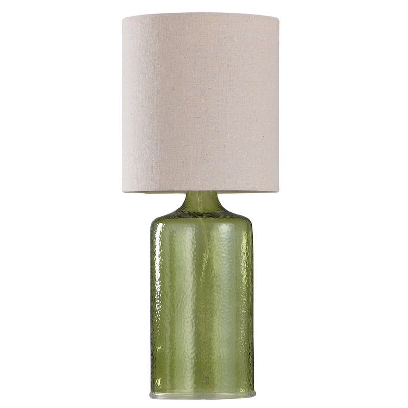 Seeded Glass Table Lamp - Meadow Green Finish - Taupe Hardback Fabric Shade - Green