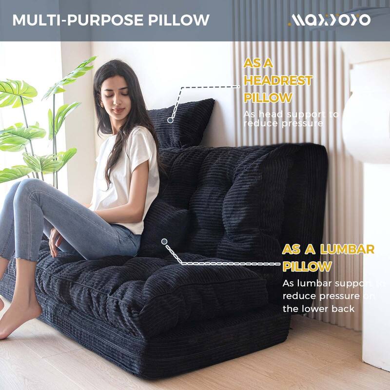 Corduroy Bean Bag Bed Tufted Folding Sofa Bed with Pillows