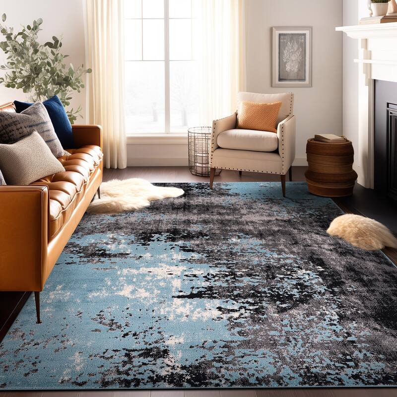 World Rug Gallery Contemporary Abstract Splash Blue Area Rug