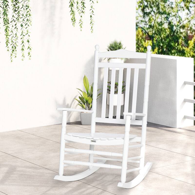 Outsunny Traditional Wooden High-Back Rocking Chair for Porch, Indoor/Outdoor